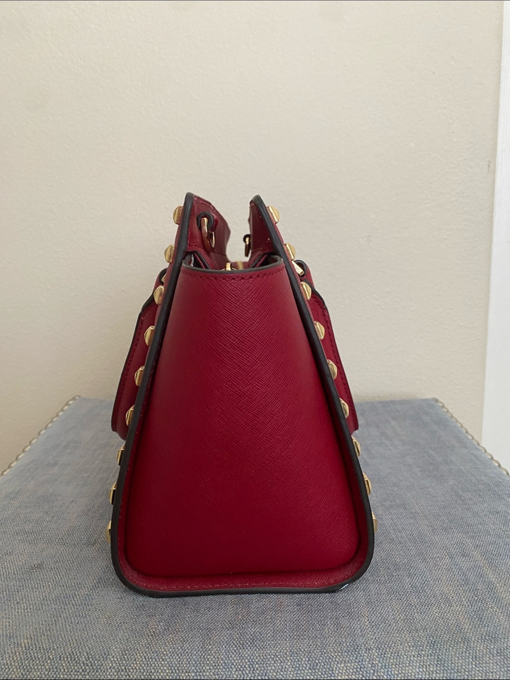 Michael Kors Burgundy Studded Satchel with Gold Hardware, EUC - Picture 4 of 5